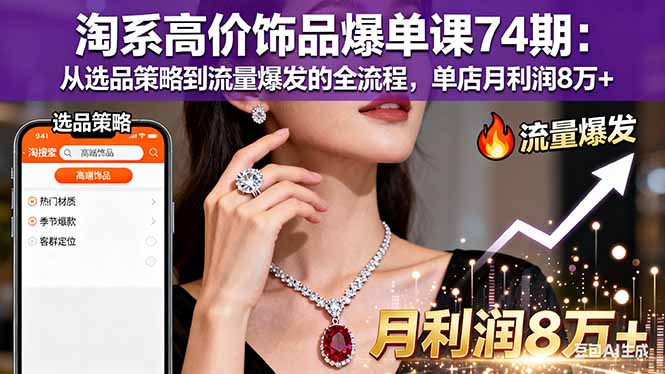 淘系高价饰品爆单课74期：从选品策略到流量爆发的全流程，单店月利润8万+-琴书聊项目
