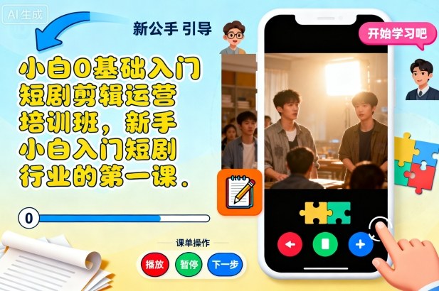 小白0基础入门短剧剪辑运营培训班，新手小白入门短剧行业的第一课-琴书聊项目