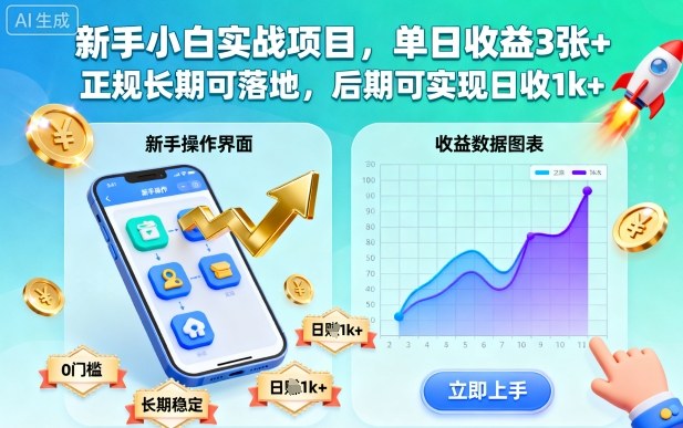 新手小白实战项目，单日收益3张+，正规长期可落地，后期可实现日收1k+【揭秘】-琴书聊项目