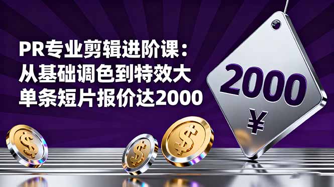 PR专业剪辑进阶课：从基础调色到特效大片的进阶技能，单条短片报价达2000-琴书聊项目