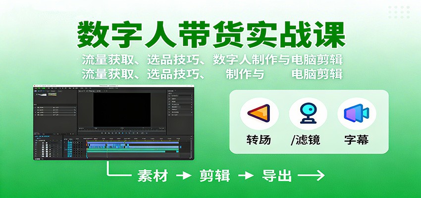 数字人变现实战课：流量获取、选品技巧、数字人制作与电脑剪辑-琴书聊项目
