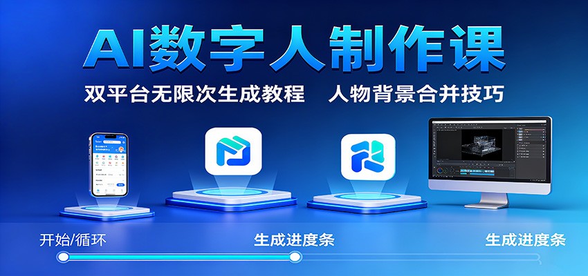 AI数字人制作课：双平台无限次生成教程，人物背景合并技巧-琴书聊项目