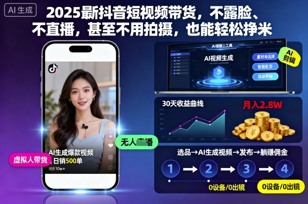 2025最新抖音短视频带货，不露脸、不直播，甚至不用拍摄，也能轻松挣米-琴书聊项目