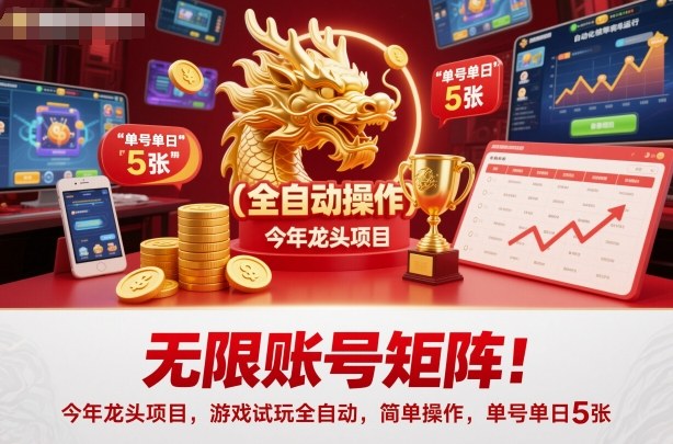 无限账号矩阵！今年龙头项目，游戏试玩全自动，简单操作，单号单日5张【揭秘】-琴书聊项目