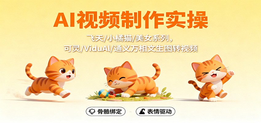 AI视频制作实操，飞天/小橘猫/美女系列，可灵/ViduAl/通义万相文生图转视频-琴书聊项目