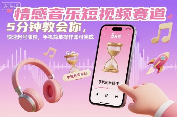 情感音乐短视频赛道，5分钟教会你，快速起号涨粉，手机简单操作即可完成-琴书聊项目