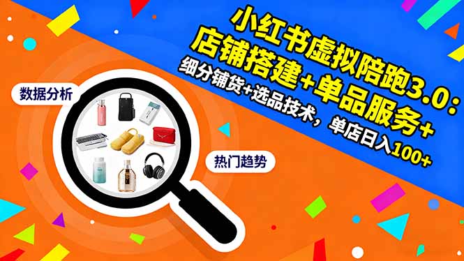 小红书虚拟陪跑3.0：店铺搭建+单品服务+细分铺货+选品技术，单店日入100+-琴书聊项目