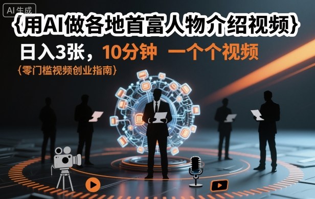 用AI做各地首富人物介绍视频，日入3张，10分钟一个视频-琴书聊项目