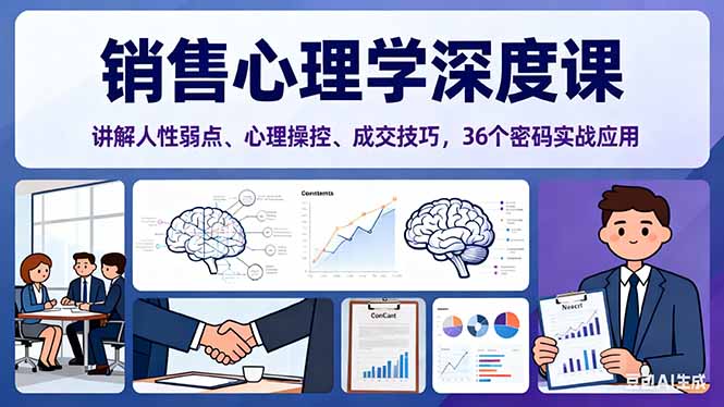 销售心理学深度课，讲解人性弱点、心理操控、成交技巧，36个密码实战应用-琴书聊项目
