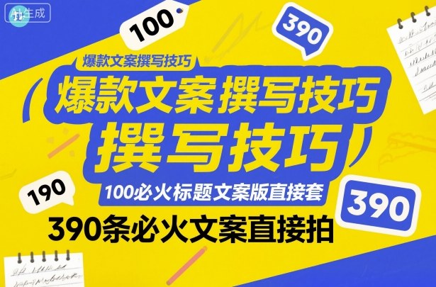 爆款文案撰写技巧，100个必火标题文案模版直接套，390条必火文案直接拍-琴书聊项目