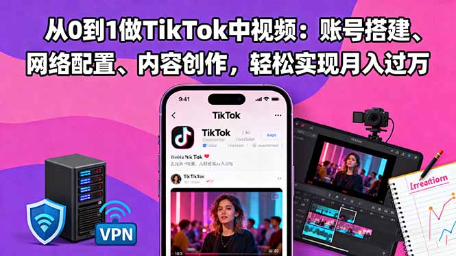 从0到1做TikTok中视频：账号搭建、网络配置、内容创作，轻松实现月入过万-琴书聊项目