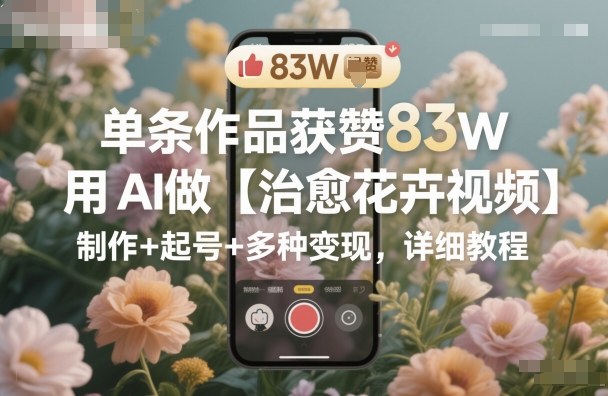 单条作品获赞83W，用AI做【治愈花卉视频】，制作+起号+多种变现，详细教程-琴书聊项目