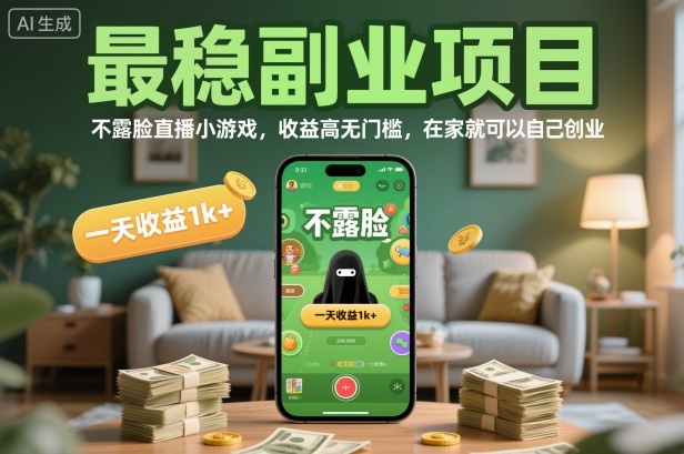 最稳副业项目，不露脸直播小游戏，收益高无门槛，一天收益1k+，在家就可以自己创业【揭秘】-琴书聊项目