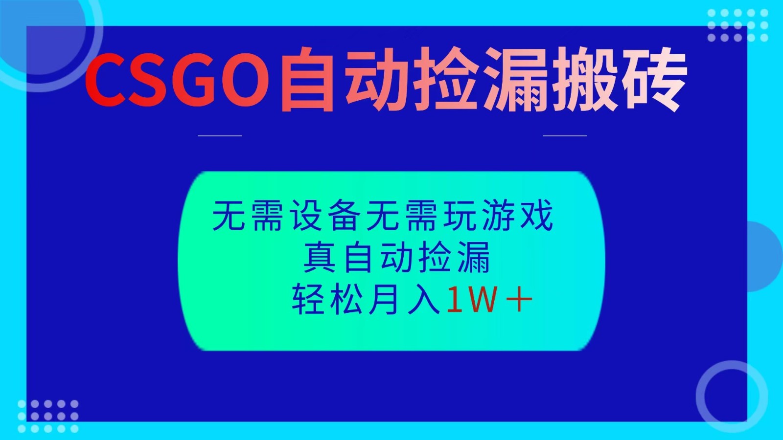 CSGO自动捡漏搬砖，当天操作当天见结果，无需了解游戏，包教包会包落地-琴书聊项目