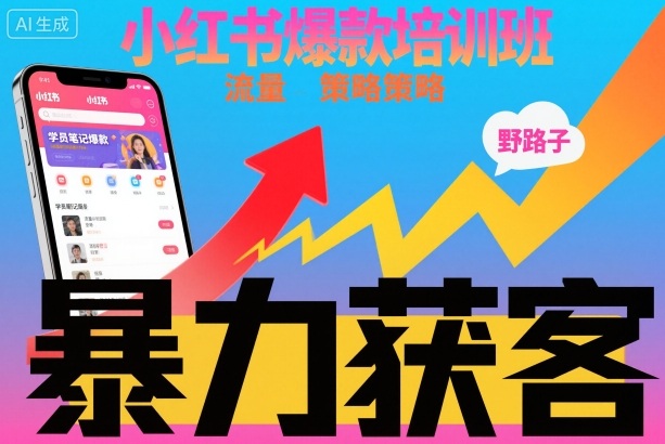 小红书爆款培训班，小红书获客野路子流量打法，暴力持续获客-琴书聊项目