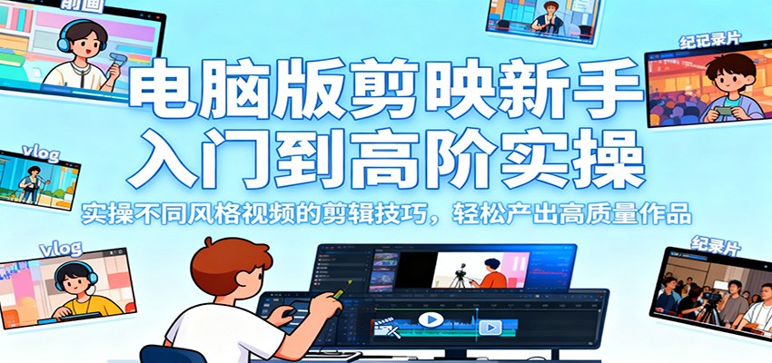 电脑版剪映新手入门到高阶实操，实操不同风格视频的剪辑技巧，轻松产出高质量作品-琴书聊项目