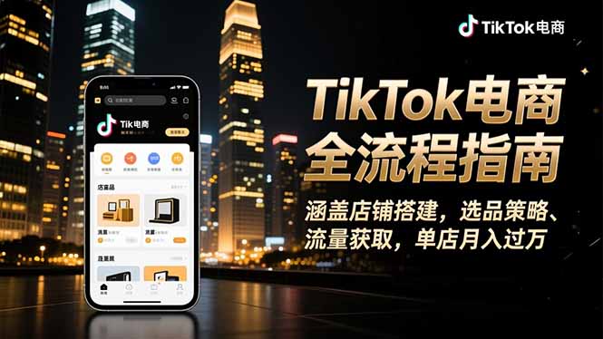 TikTok电商全流程指南，涵盖店铺搭建、选品策略、流量获取，单店月入过万-琴书聊项目