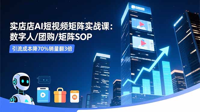 实体店AI短视频矩阵实战课：数字人/团购/矩阵SOP，引流成本降70%销量翻3倍-琴书聊项目