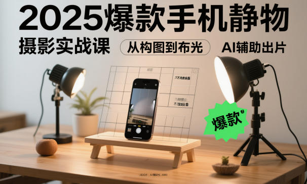 2025爆款手机静物摄影实战课，从构图到布光，不用贵设备，AI辅助出片-琴书聊项目