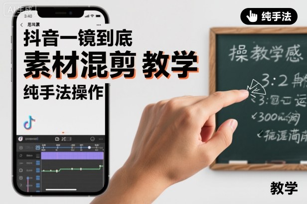 抖音一镜到底素材混剪教学，纯手法操作-琴书聊项目