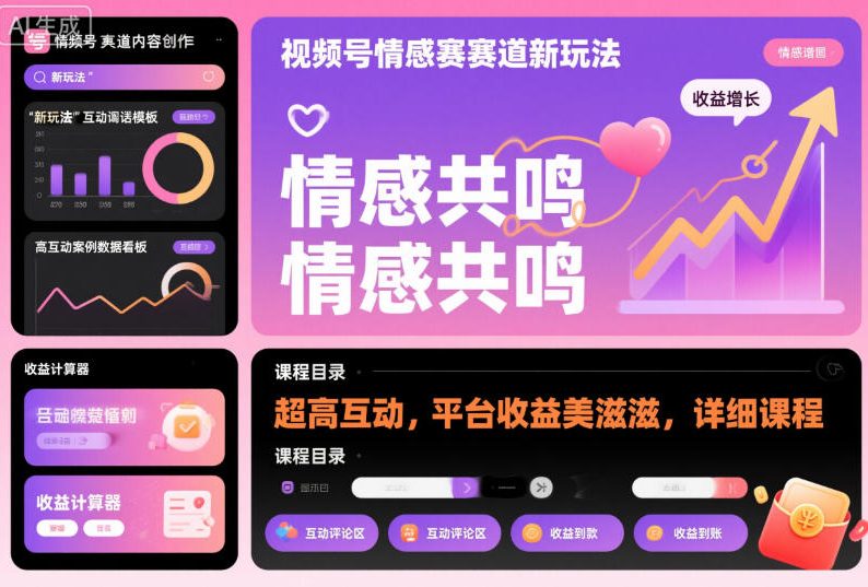 视频号情感赛道新玩法，超高互动，平台收益美滋滋，详细课程-琴书聊项目