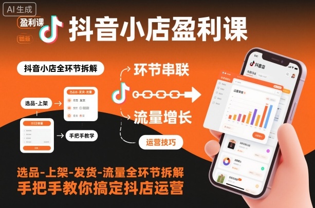 抖音小店盈利课-选品-上架-发货-流量全环节拆解，手把手教你搞定抖店运营-琴书聊项目