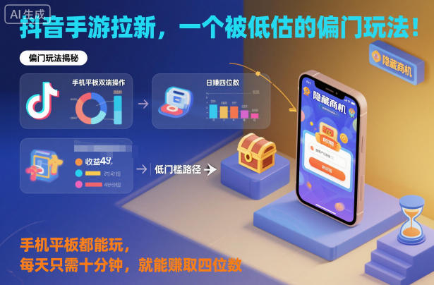 抖音手游拉新，一个被低估的偏门玩法！手机平板都能玩，每天只需十分钟，就能賺取四位数【揭秘】-琴书聊项目