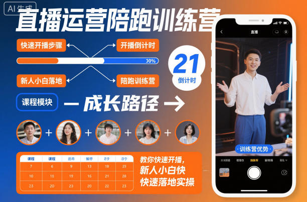 直播运营陪跑训练营，教你快速开播，新人小白快速落地实操-琴书聊项目