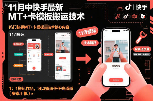 11月中快手最新MT+卡模板搬运技术，1：1搬运作品，可以搬运任何赛道(安卓手机)-琴书聊项目