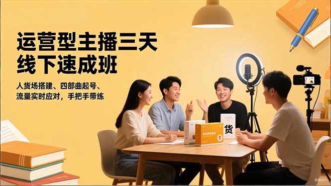 运营型主播三天线下班，人货场搭建,四部曲起号,流量实时应对，手把手带练-琴书聊项目