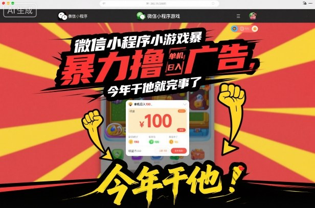 微信小程序小游戏暴力撸广告，单机日入100，今年干他就完事了-琴书聊项目