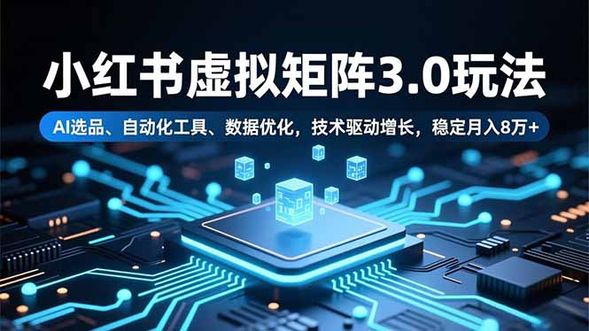 小红书虚拟矩阵3.0玩法，AI选品、自动化工具、数据优化，技术驱动增长，稳定月入8万+-琴书聊项目