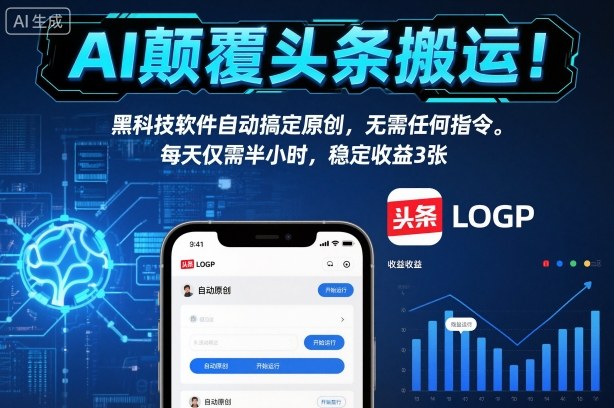 AI颠覆头条搬运！黑科技软件自动搞定原创，无需任何指令。每天仅需半小时，稳定收益3张【揭秘】-琴书聊项目