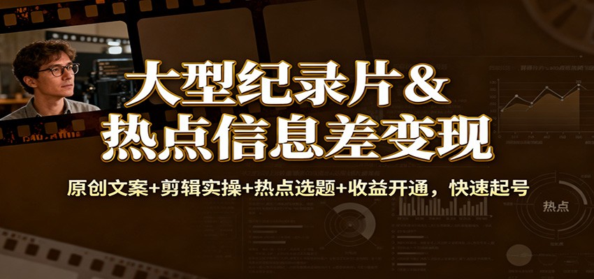 大型纪录片&热点信息差变现：原创文案+剪辑实操+热点选题+收益开通，快速起号-琴书聊项目