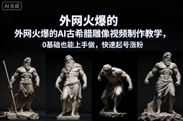 外网火爆的AI古希腊雕像视频制作教学，0基础也能上手做，快速起号涨粉-琴书聊项目