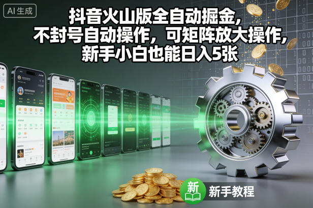 抖音火山版全自动掘金，不封号自动操作，可矩阵放大操作，新手小白也能日入5张【揭秘】-琴书聊项目