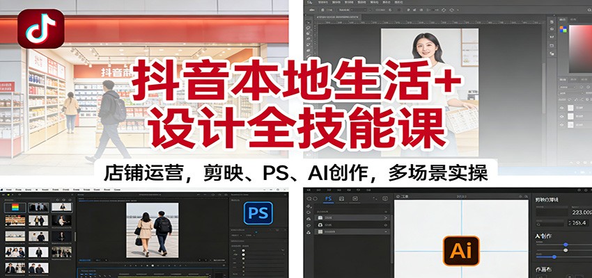 抖音本地生活+设计全技能课：店铺运营，剪映、PS、AI创作，多场景实操-琴书聊项目