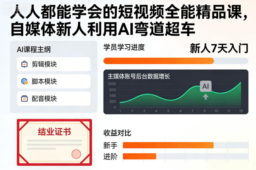 人人都能学会的短视频全能精品课，自媒体新人利用AI弯道超车-琴书聊项目