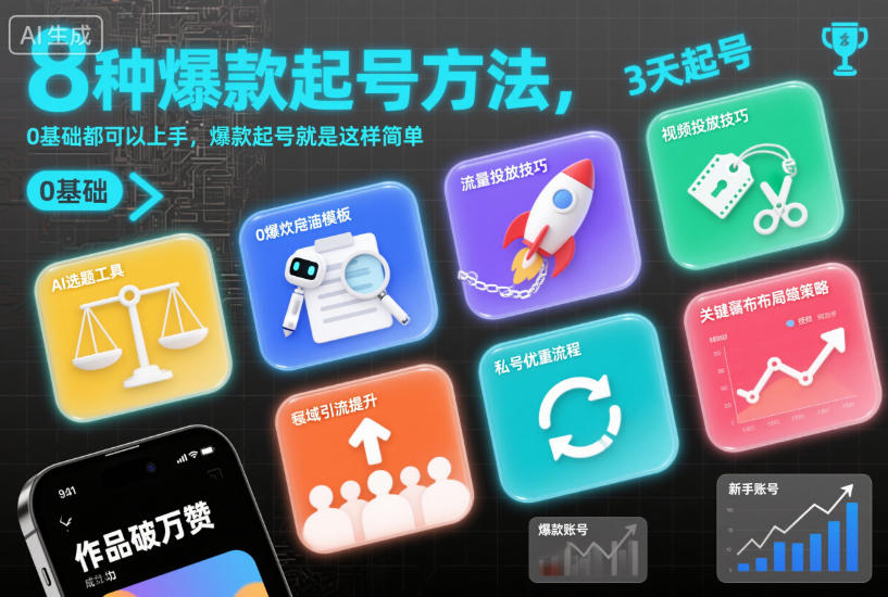 8种爆款起号方法，0基础都可以上手，爆款起号就是这样简单-琴书聊项目