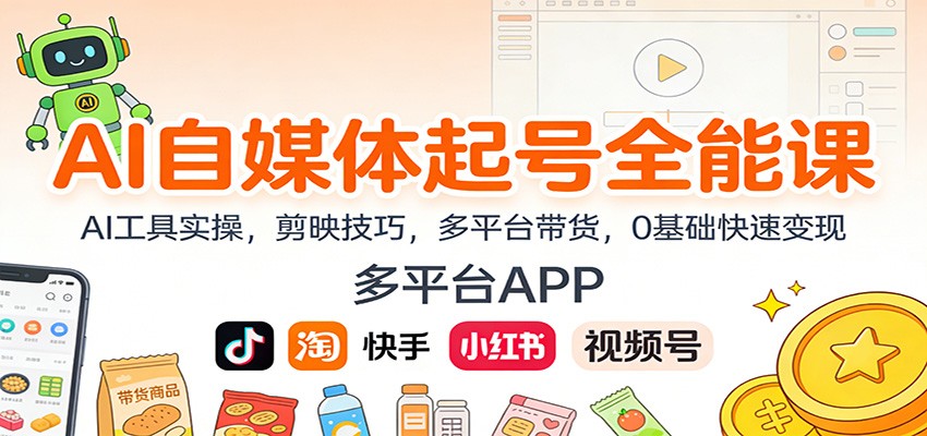 AI自媒体起号全能课：AI工具实操，剪映技巧，多平台带货，0基础快速变现-琴书聊项目
