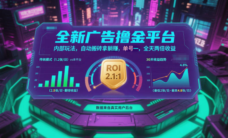 全新广告撸金平台，内部玩法，自动搬砖拿躺賺，单号一天保底2张+，全天两倍收益【揭秘】-琴书聊项目