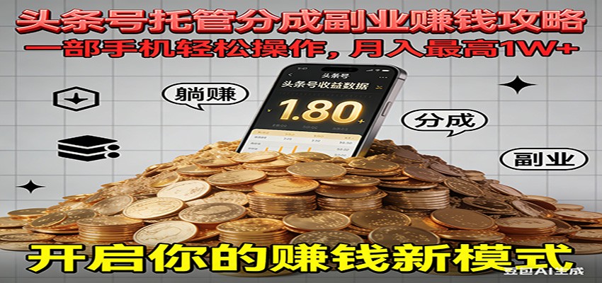 全程托管今日头条，一部手机就可以开干，最高躺赚1W+-琴书聊项目