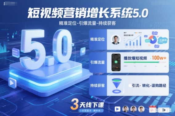 短视频营销增长系统5.0，精准定位-引爆流量-持续获客，3天线下课(音频+图片)-琴书聊项目