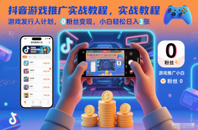 抖音游戏推广实战教程,游戏发行人计划,0粉丝变现,小白轻松日入3张