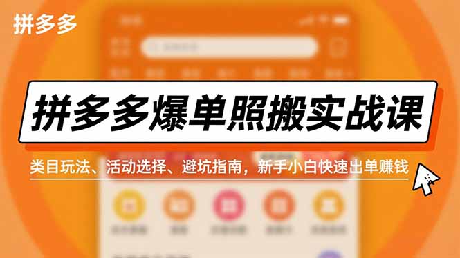 拼多多爆单照搬实战课，类目玩法、活动选择、避坑指南，新手小白快速出单赚钱-琴书聊项目