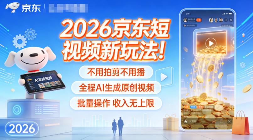 2026京东短视频新玩法！不用拍剪不用播，全程AI生成原创视频，批量操作收入无上限-琴书聊项目