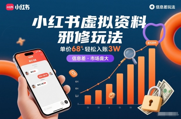 小红书虚拟资料邪修玩法，单价68，轻松入账3W，信息差玩法，市场庞大-琴书聊项目