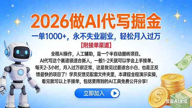 2026做AI代写掘金，一单1000+，永不失业副业，轻松月入过万-琴书聊项目