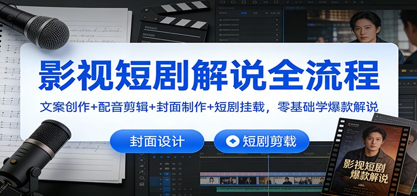 影视短剧解说全流程：文案创作+配音剪辑+封面制作+短剧挂载，零基础学爆款解说-琴书聊项目
