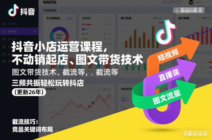 抖音小店运营课程，不动销起店、图文带货技术、截流等，三频共振轻松玩转抖店(更新26年)-琴书聊项目